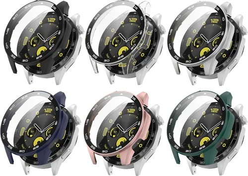 Vista 11 de FitTurn Funda rígida de policarbonato con protector de pantalla de vidrio templado a escala integrada compatible con Huawei Watch GT4