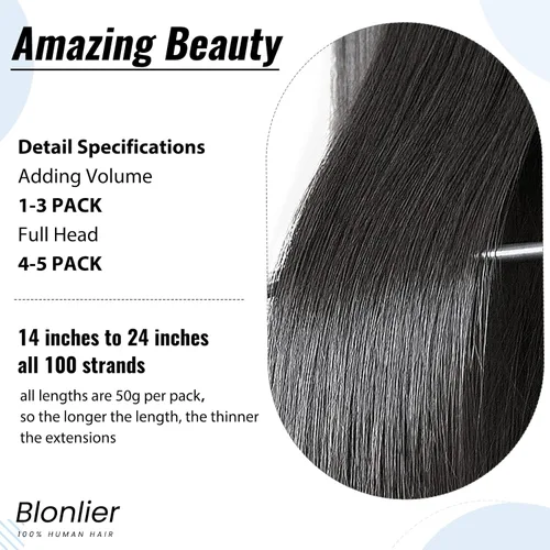 Vista 4 de Extensiones de cabello humano con punta I Tip de 14 pulgadas, extensiones invisibles iTip de 50 hebras/1.76 oz, extensiones de microenlace