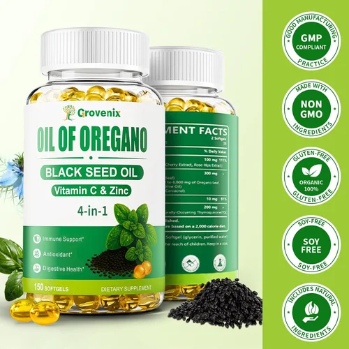 Vista 7 de Aceite de Orégano con Aceite de Semilla Negra, Orgánico, 300