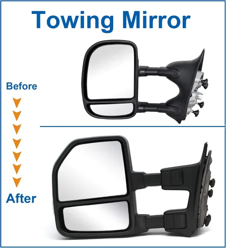 Vista 7 de JZSUPER [Estilo mejorado] Espejos de remolque aptos para camioneta Ford Super Duty F250 F350 F450 F-550 1999-2016, plegado manual, ajuste manual