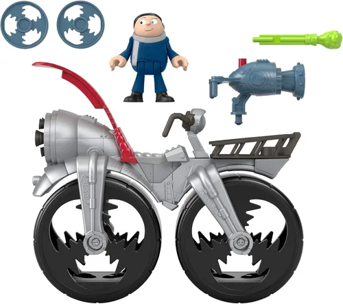 Vista 4 de Fisher-Price Imaginext Minions Gru's Rocket Bike, figura de personaje y juguete de empuje para niños preescolares de 3 a 8 años