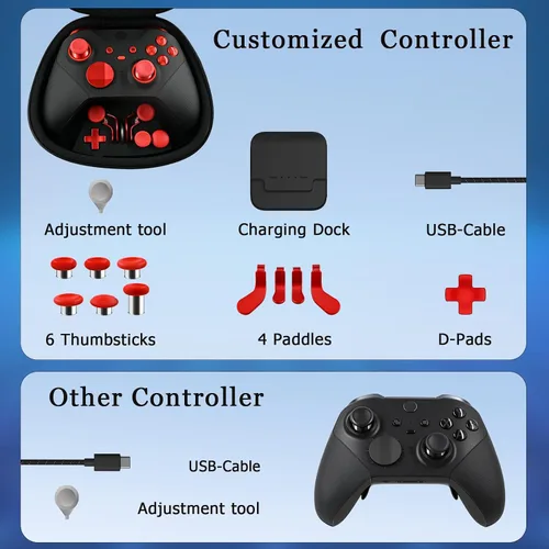 Vista 3 de KanKanGou Customized Elite Series 2 Controller-Magic Sound Red,Compatible with Xbox Elite Series 2 Controller,Gamepad Compatible for Xbox One,Xbox