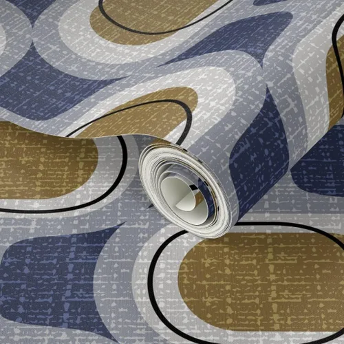 Vista 2 de Spoonflower Orbs Navy Brown Mid Peel and Stick Removable Wallpaper Sample 12" x 24" 1950S 1960S 1970S Retro Circles Artistic Self-adhesive