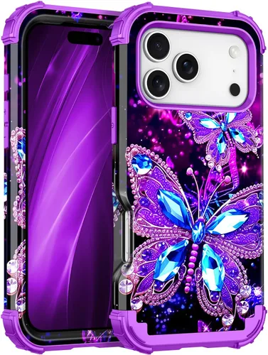 Vista 9 de Miqala Funda para iPhone 12, iPhone 12 Pro, que brilla en la oscuridad, tres capas, resistente a los golpes, protección de plástico duro + funda
