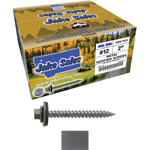 Vista 131 de 12 tornillos para techos de metal gris ABC de 1-1/2 pulgadas, cabezal de arandela hexagonal, arranque automático/roscado, arandela EPDM. 1 bolsa