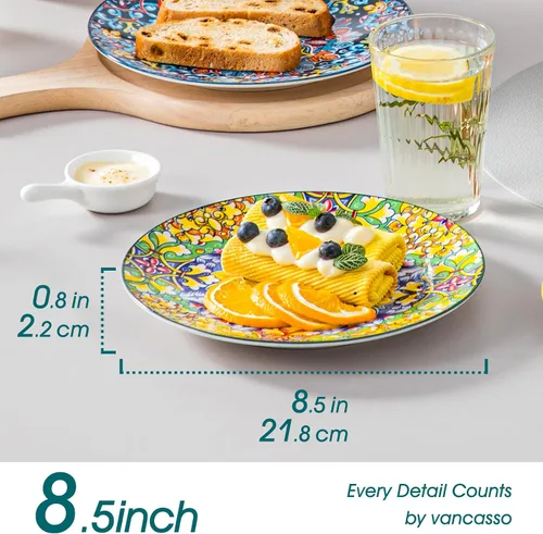 Vista 2 de vancasso Juego de 6 Platos de Ensalada de 8.5 Pulgadas de Cerámica para Postre, Juego de Platos Pequeños para Cena, Aptos para Microondas, Horno