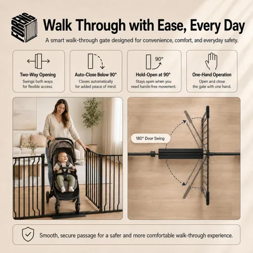 Vista 5 de Puertas de bebé extra anchas para puertas 52.76"-62.20" Puerta de bebé extra ancha Puerta para perros Montada a presión Sin perforación con paso