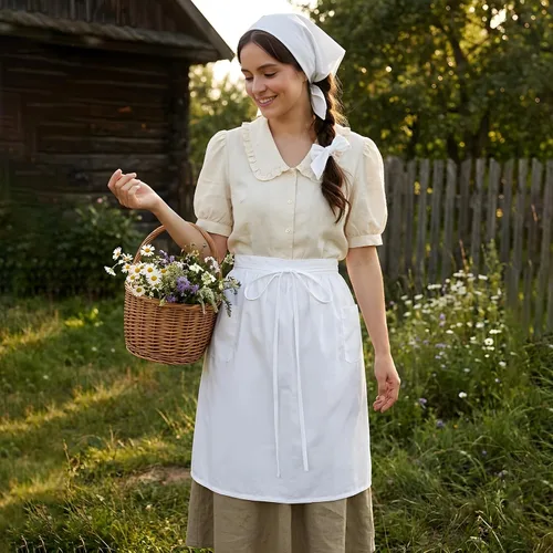 Vista 8 de White Maid Half Apron for Women with Pocket, Vintage Ruffled Apron Blanco