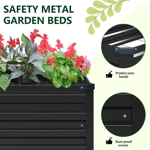 Vista 4 de Vengarus Kit de cama de jardín galvanizado elevado de 6 x 3 x 1 pies (paquete de 2), maceta de metal para exteriores, contenedor rectangular de Negro
