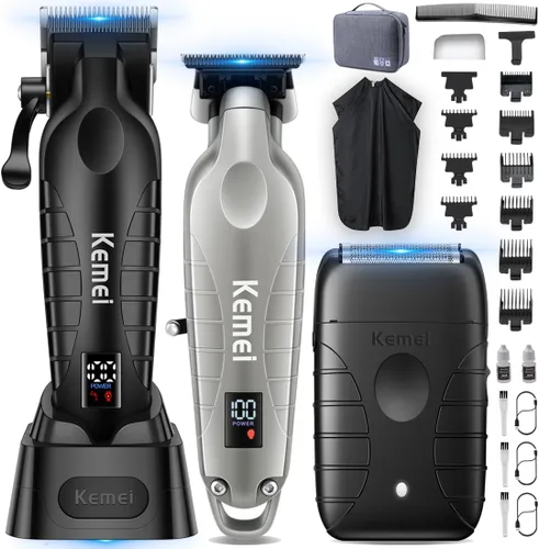 Vista 8 de KEMEI Cortapelos para hombres profesionales, juego de cortapelos y recortadoras de barbero, afeitadora de lámina para hombres, cortapelos
