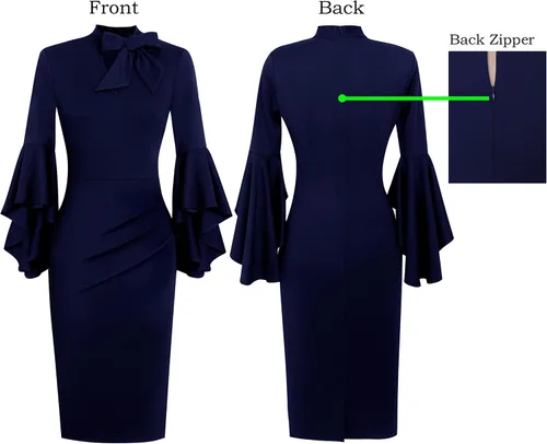 Vista 4 de VFSHOW Womens Bell Sleeve Tie Neck Cocktail Party Bodycon Pencil Dress