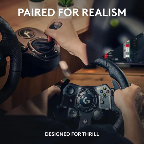 Vista 2 de Logitech G923 - Volante de carreras y pedales, respuesta de fuerza TRUEFORCE, cuero genuino + Logitech G Driving Force Shifter - Xbox XS, Xbox One