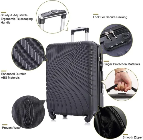 Vista 2 de Fridtrip - Maleta de viaje rígida, ligera, con ruedas giratorias, Negro, 3 PCS Suitcases