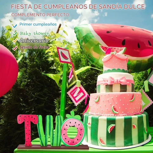 Vista 5 de Letrero de madera de sandía de dos letras para mesa de bebé de dos años, decoraciones de fiesta de segundo cumpleaños, suministros de fiesta
