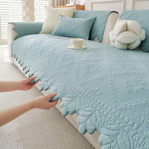 Vista 6 de vctops - Funda de sofá acolchada de algodón 100% estilo granja con bordado floral, funda de sofá antideslizante y suave, funda protectora de muebles