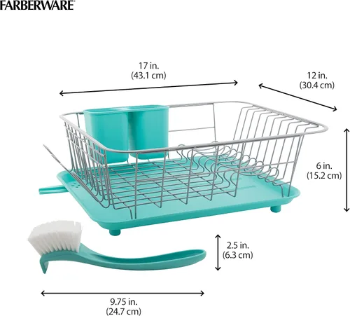 Vista 6 de Farberware Classic Full Dishrack, 3 piezas, Aqua