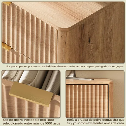 Vista 7 de Cómoda acanalada con 9 cajones de 63 pulgadas de ancho para dormitorio, borde curvado, roble Wooden Closet Organizer for Bedroom,Fluted Dresser with