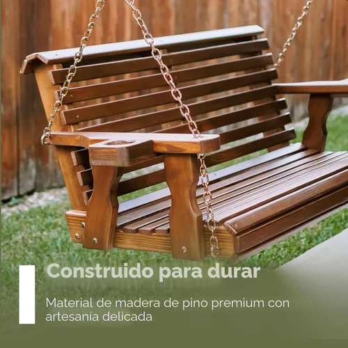 Vista 5 de Columpio Amish resistente para terraza (800 lb) con cadenas para colgar y posavasos, Unfinished