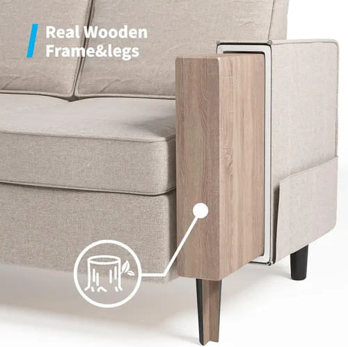 Vista 3 de Mjkone Sillón, silla decorativa con bolsillos de almacenamiento, moderna silla individual para sala de estar, apartamento, espacios pequeños, Beige