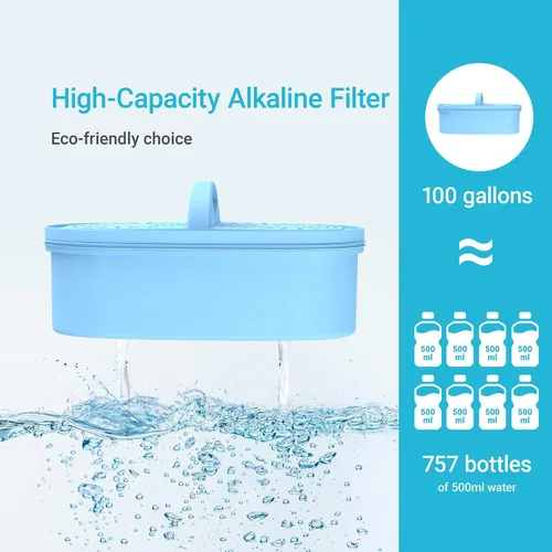 Vista 6 de Filtro de agua alcalina de repuesto para todos los sistemas de filtración de jarra y dispensador Waterdrop, se adapta a Waterdrop WD-PF-AL, reduce