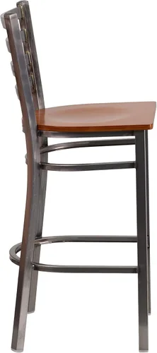 Vista 6 de Flash Furniture HERCULES Series - Taburete de bar de metal con revestimiento transparente para restaurante, asiento de madera de cerezo Asiento