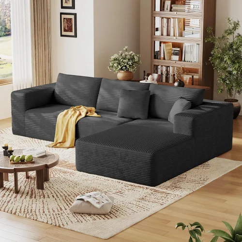 Vista 16 de Sofá modular sin hueso de 134.6 pulgadas para sala de estar, sofá modular de pana en forma de U con diván y almohadas, sofá seccional de 4 asientos