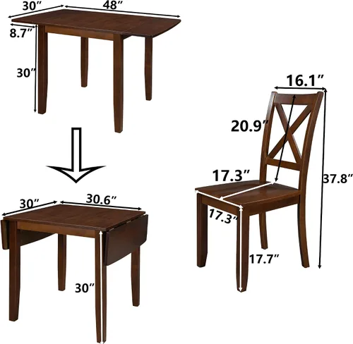 Vista 7 de Harper & Bright Designs - Juego de mesa de comedor, juego de comedor de madera de 3 piezas con mesa de hojas caídas y 2 sillas de comedor