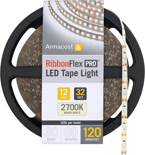 Vista 52 de Armacost Lighting RibbonFlex Pro 133210 - Tira de luces LED blancas de 12 V, 120 LED/m, 2700K, 8.2 pies