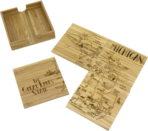 Vista 15 de Totally Bamboo California State Puzzle - Juego de posavasos de bambú de 4 piezas con estuche
