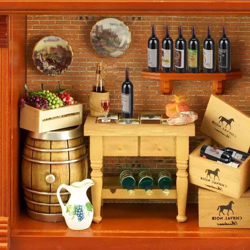 Vista 6 de simarro 10 botellas de vino para casa de muñecas, botella de champán, mini botellas de vino tinto Exhibición de ventana modelo de botellas