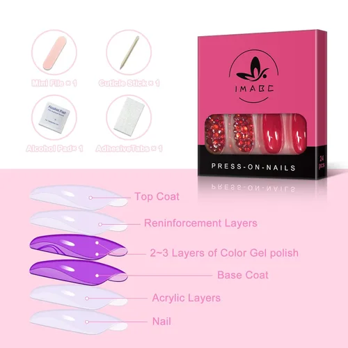 Vista 2 de Juego de 24 uñas postizas extralargas con diamantes de imitación, cobertura completa, juego de uñas postizas puntiagudas para mujer