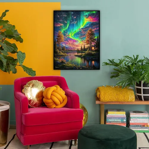 Vista 3 de HITO Kit de pintura de paisaje por números para adultos, Aurora para adultos, kits de pintura por números sobre lienzo para regalo, decoración