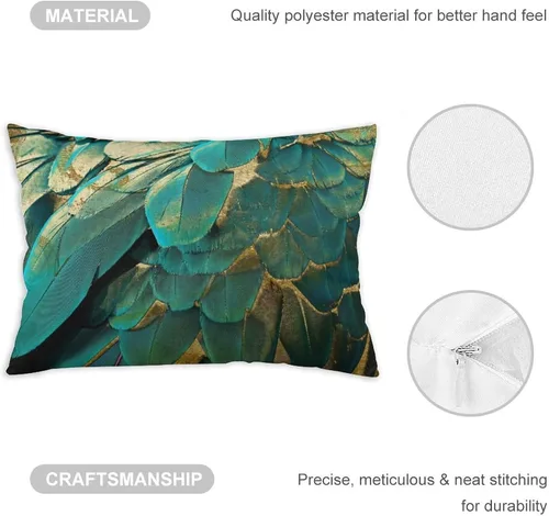 Vista 3 de Synthwave Fundas de almohada decorativas de plumas con purpurina verde azulado y dorado de 12 x 20 pulgadas, almohadas decorativas para decoración