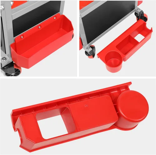 Vista 3 de DNA Motoring TOOLS-00198 - Taburete de asiento de rodillo mecánico de altura ajustable con cojín acolchado, cajón de almacenamiento de herramientas