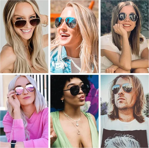 Vista 2 de Lentes de sol polarizados de aviador pequeños para adultos, cara pequeña, mujeres, hombres, jóvenes, adolescentes y niños y niñas de 6 a 18 años