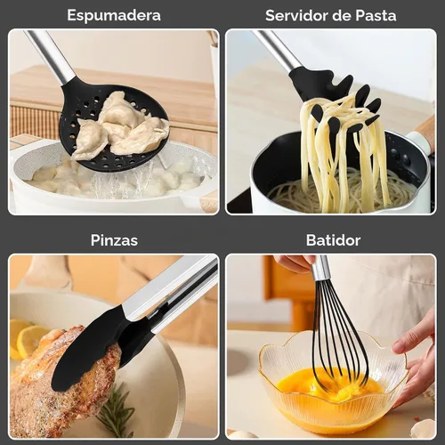 Vista 5 de HaWare - Juego de utensilios de cocina de silicona, 9 piezas, color negro
