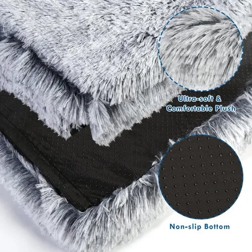 Vista 3 de Cama para perro con cueva de cubierta, cama ortopédica para perro con manta, 33.5 x 27.6 pulgadas, jaula rectangular para mascotas, tapete acogedor
