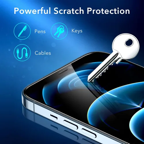 Vista 4 de ESR Paquete de 3 protectores de pantalla para iPhone 12 Pro Max, vidrio templado de dureza 9H, resistente a los arañazos con marco de fácil