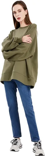 Vista 5 de utcoco Sudaderas de gran tamaño para mujer, de manga larga, cuello redondo, ajuste holgado, casual, color liso