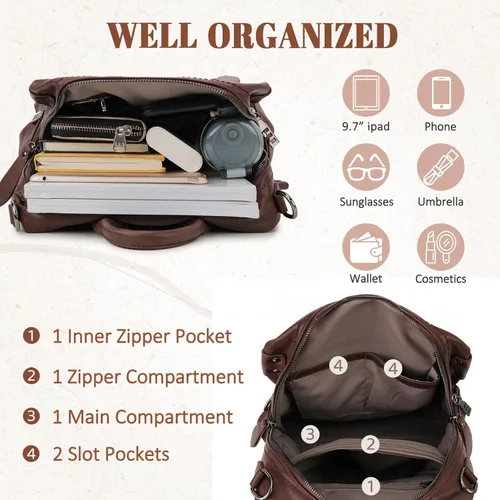 Vista 3 de VX - Bolso mochila de piel sintética para mujer, diseño convertible a la moda, 2 modos de uso