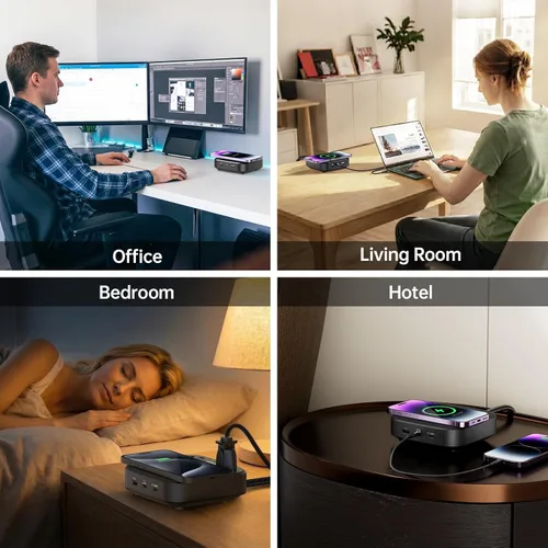 Vista 9 de Estación de carga Teleadapt 67W, estación de carga para iPhone 6 en 1 con puerto USB Wireless Charging, 2× AC Outlets, Desktop/Bedside/Nightstand