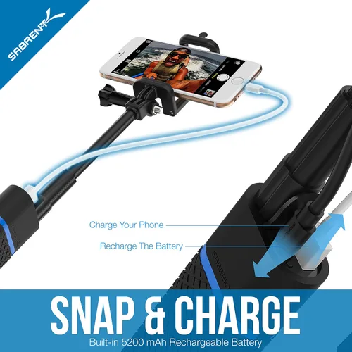 Vista 4 de SABRENT Bluetooth Selfie Stick con cargador de batería incorporado de 5200mAh (GR-SSTK)