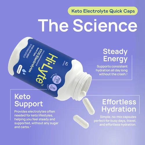Vista 4 de Hi-Lyte Keto & Performance K700 Electrolitos Sin Sabor Cápsulas Rápidas, 40 Porciones