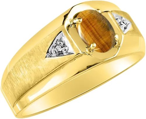 Vista 3 de RYLOS - Anillos para hombre de oro amarillo de 14 quilates - Anillo de diamante y ojo de tigre de 0276 x 0197in de color piedra preciosa anillos