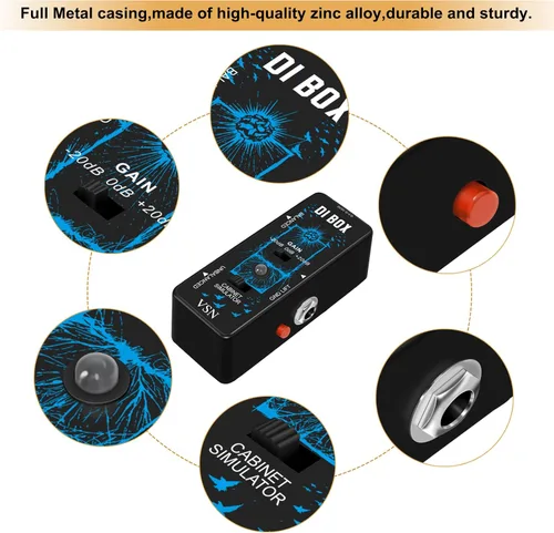 Vista 4 de VSN Caja pasiva de alto rendimiento DI Unidad de zumbido Eliminador de zumbido 1/4 instrumento Caja directa a equilibrado y desequilibrado XLR Mini