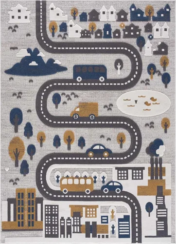 Vista 13 de Hauteloom Olwen - Alfombra lavable a máquina, para habitación de niños, guardería, sala de juegos, carretera, vehículos de construcción, color gris