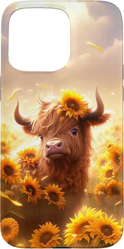 Vista 31 de Cute Scottish Highland Cow Sunflower Western Country Farm Case for iPhone 16