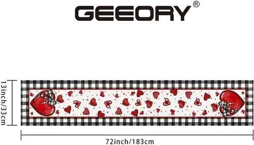 Vista 6 de GEEORY Camino de mesa para el día de San Valentín de 13 x 72 pulgadas, corazones rojos y lunares, decoración decorativa de mesa de granja
