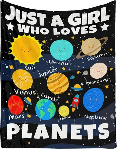 Vista 12 de Manta de planetas, regalo espacial para niños y niñas, amantes de 40 x 50 pulgadas, manta de franela suave con patrón de planetas y sol, manta