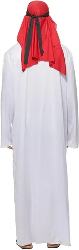 Vista 5 de FantastCostumes Disfraz árabe para hombre, bata blanca de sultán, disfraz de cosplay de Halloween